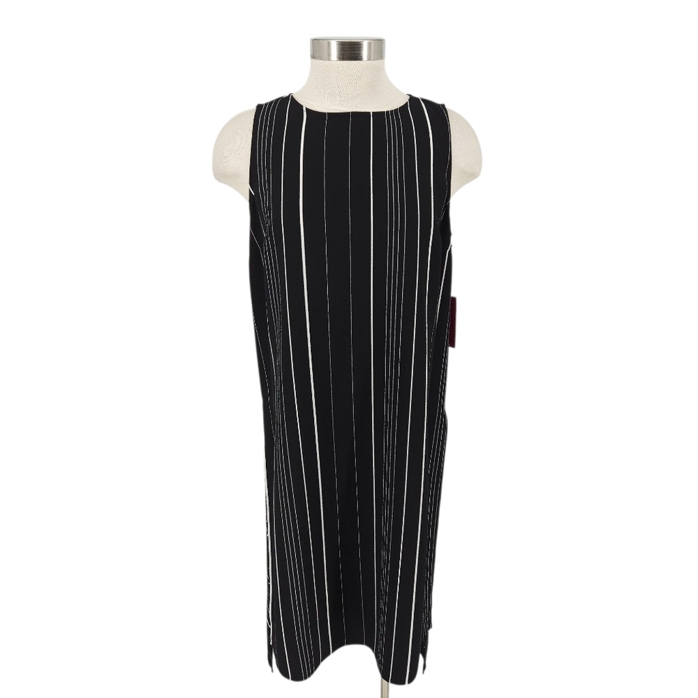 Vince Camuto Tunic Dress Shirt Black Stripe Sleeveless Side Slit Tank Top Small
